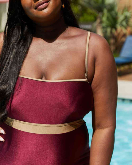 Marina West Swim Wave Break Contrast Trim One-Piece in Wine