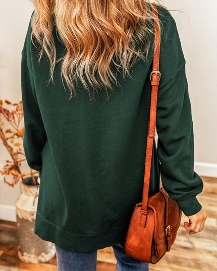 Round Neck Drop Shoulder Slit Sweatshirt