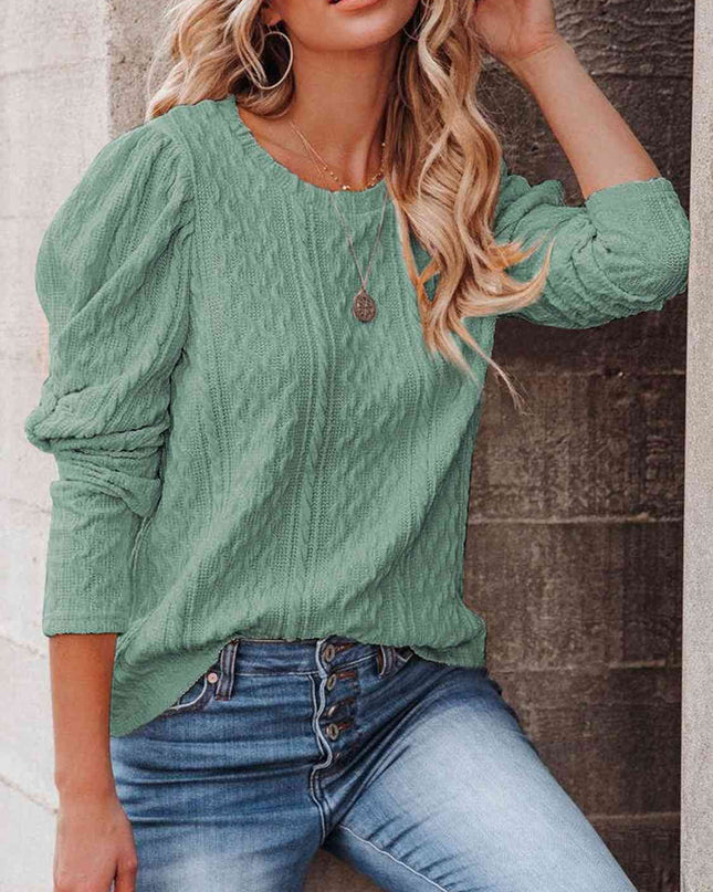 Round Neck Puff Sleeve Knit Top