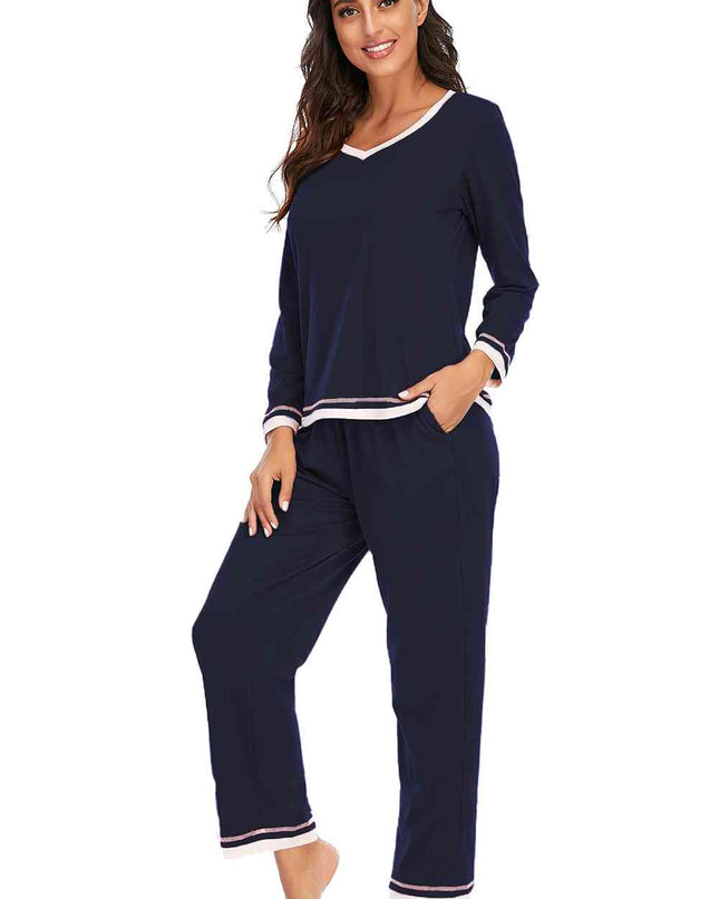 V-Neck Top and Pants Lounge Set