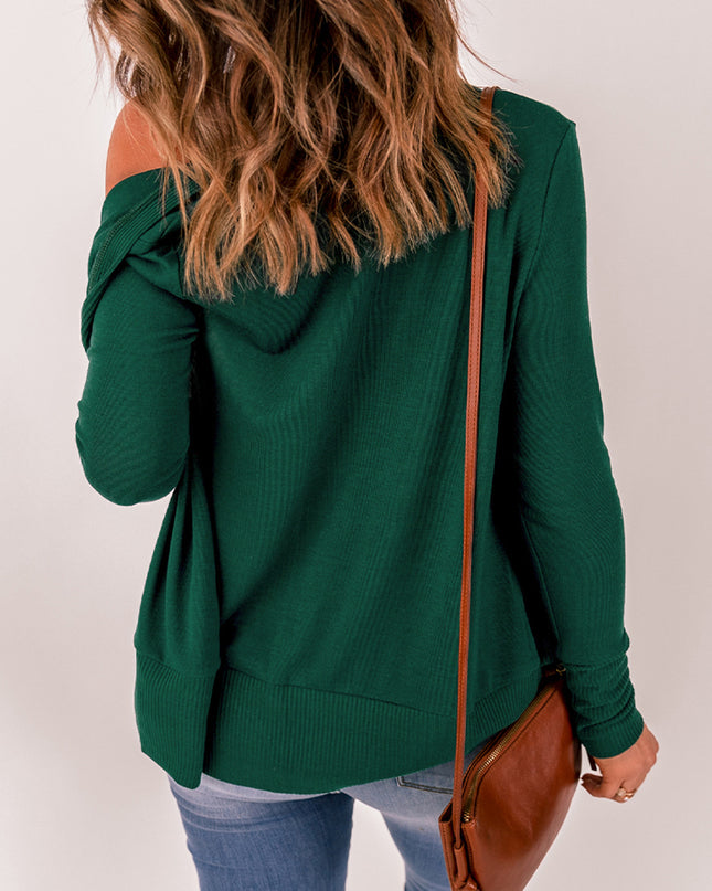 V-Neck Long Sleeve Button-Down Cardigan