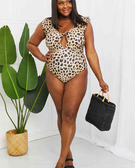Marina West Swim Seashell Ruffle Sleeve One-Piece in Leopard