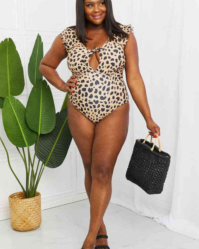 Marina West Swim Seashell Ruffle Sleeve One-Piece in Leopard