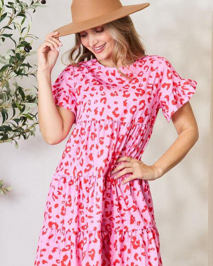 Double Take Short Flounce Sleeve Tiered Dress
