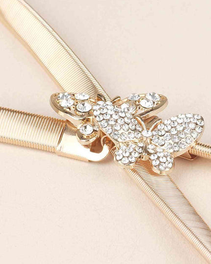 Rhinestone Butterfly Elastic Metal Belt