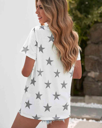 Star Print Round Neck Short Sleeve Top