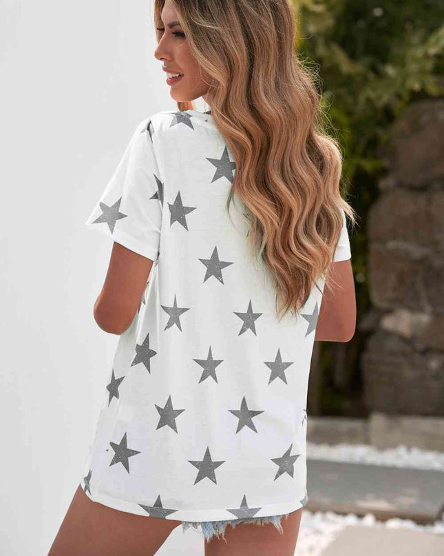 Star Print Round Neck Short Sleeve Top