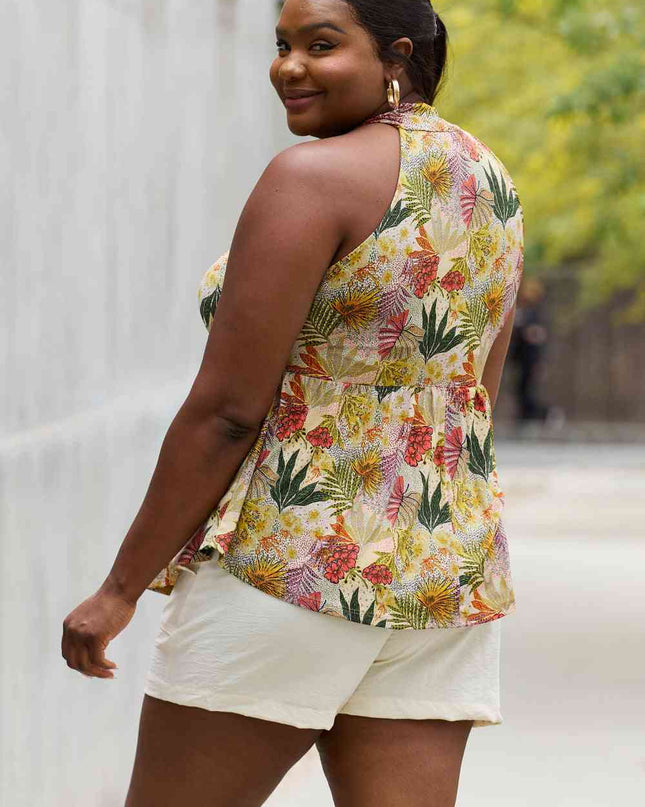 Be Stage Full Size Floral Halter Top in Green