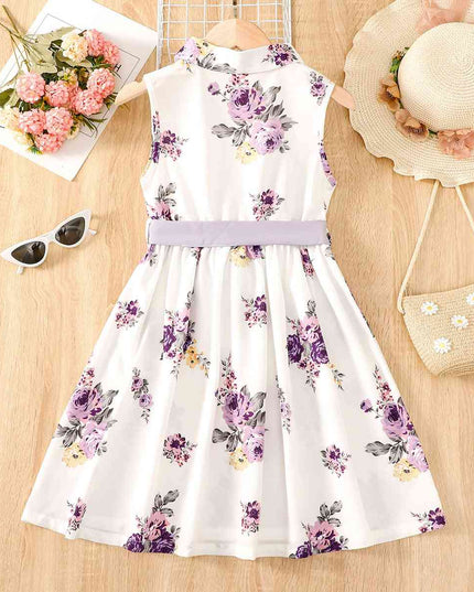 Floral Collared Neck Sleeveless Dress