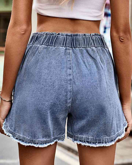 Raw Hem Elastic Waist Denim Shorts