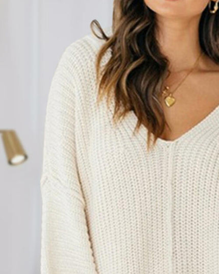 V-Neck Long Sleeve Mini Sweater Dress