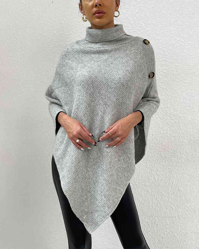 Turtleneck Buttoned Poncho