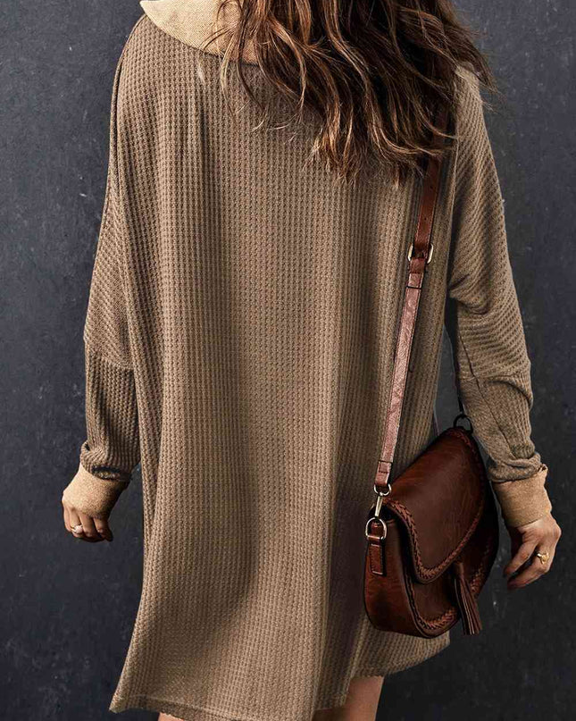 Waffle Knit Buttoned Long Sleeve Top with Breast Pocket