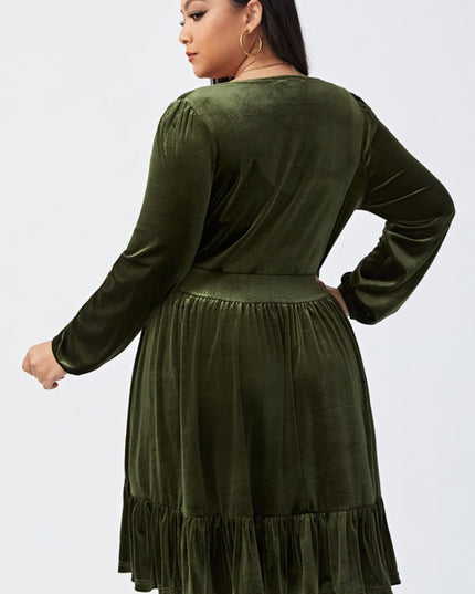 Plus Size Plunge Long Sleeve Mini Dress