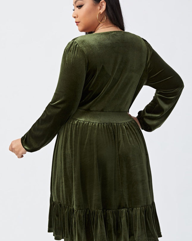 Plus Size Plunge Long Sleeve Mini Dress