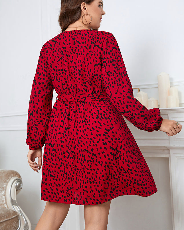 Plus Size Long Sleeve Surplice Neck Dress