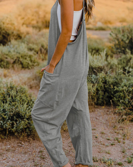Double Take Full Size V-Neck Sleeveless Jumpsuit with Pockets