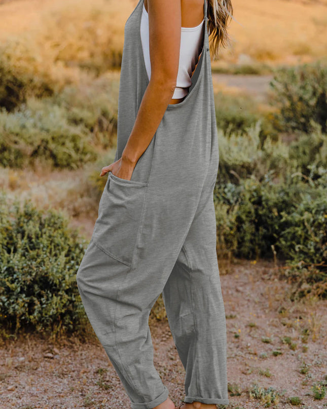 Double Take Full Size V-Neck Sleeveless Jumpsuit with Pockets
