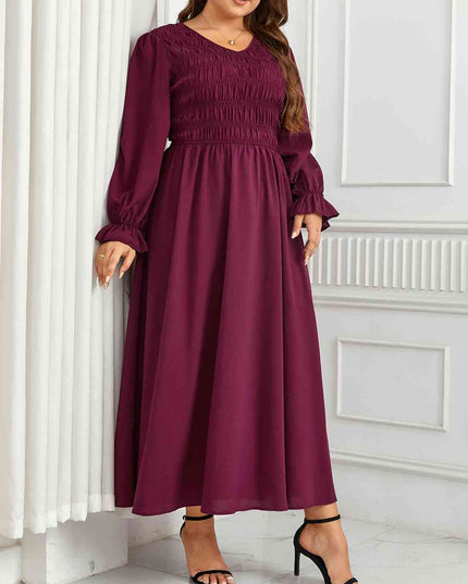 Plus Size Flounce Sleeve Smocked Maxi Dress