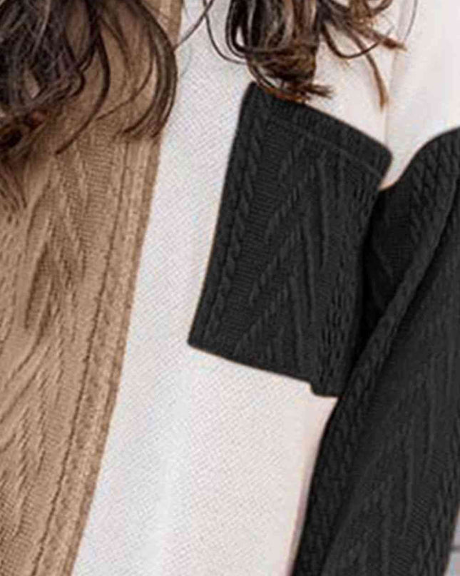 Full Size Color Block Cable-Knit Tops