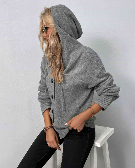 Button-Down Long Sleeve Hooded Sweater
