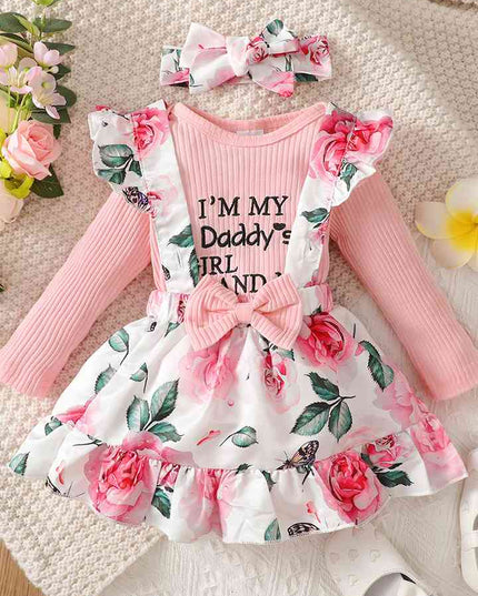 Round Neck Long Sleeve Top and Printed Dress Set