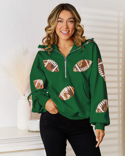 Sequin Football Patch Half-Zip Hoodie