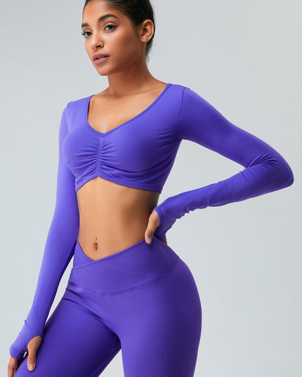 Ruched V-Neck Long Sleeve Active T-Shirt