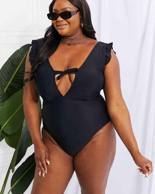 Marina West Swim Seashell Ruffle Sleeve One-Piece in Black