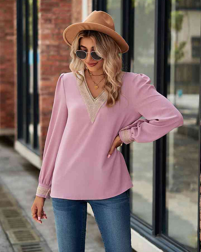 V-Neck Long Sleeve Blouse