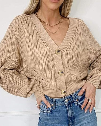 Button Up V-Neck Long Sleeve Cardigan