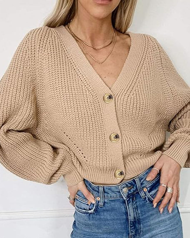 Button Up V-Neck Long Sleeve Cardigan