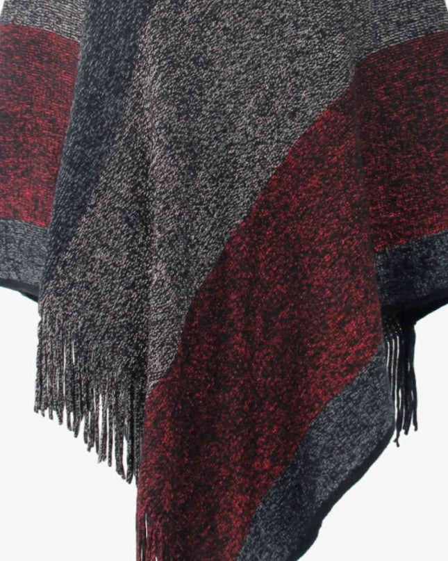 Color Block Fringe Hem Poncho