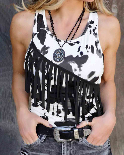 Fringed Tie-Dye Round Neck Bodysuit