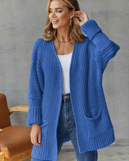 Open Front Long Sleeve Cardigan with Pockets
