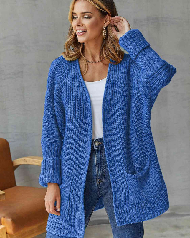 Open Front Long Sleeve Cardigan with Pockets