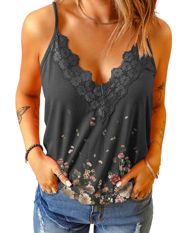 Floral Lace Trim Scalloped Plunge Cami