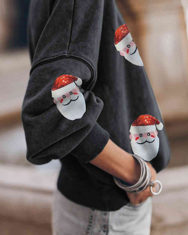 Sequin Santa Patch Round Neck Sweatshirt