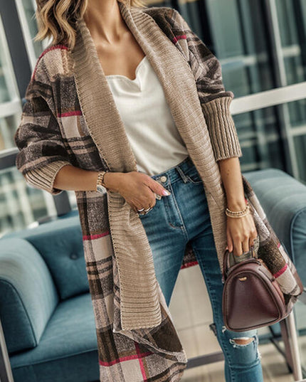 Plaid Open Front Long Sleeve Cardigan