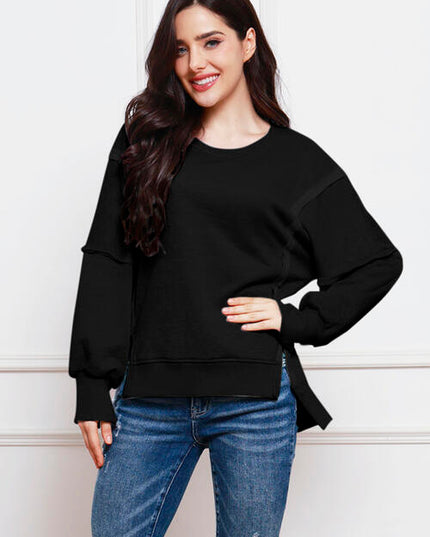Exposed Seam High-Low Slit Sweatshirt