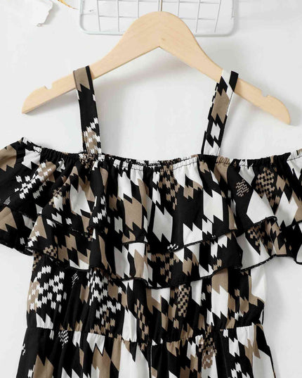Printed Cold-Shoulder Flare Leg Jumpsuit