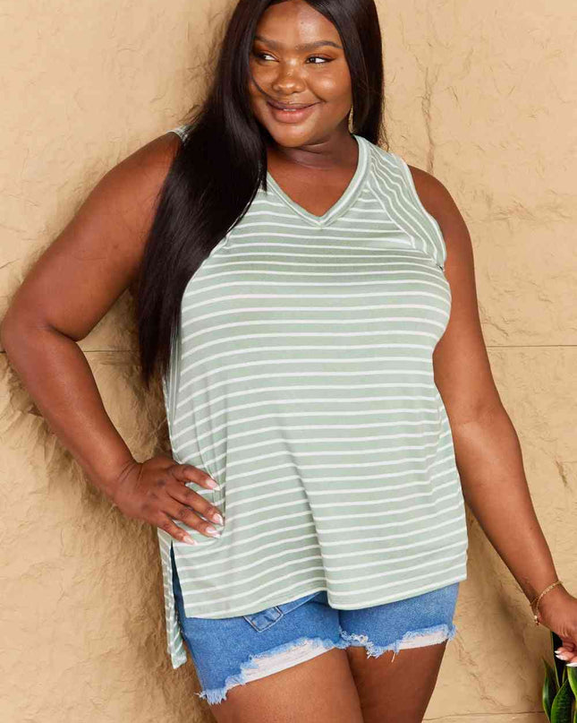 Doublju Full Size Striped Sleeveless V-Neck Top