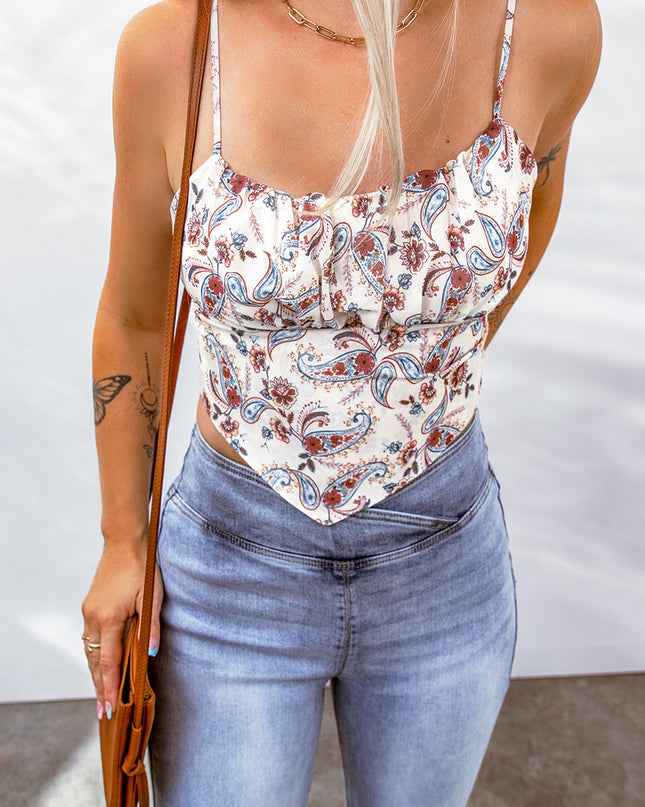 Paisley Print Tie-Back Pointed Hem Cami