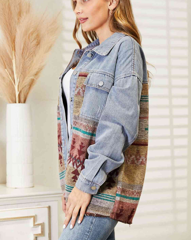 Collared Neck Dropped Shoulder Denim Jacket
