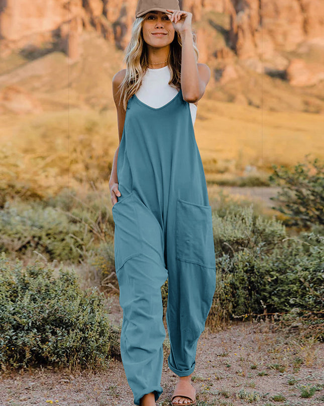 Double Take Full Size V-Neck Sleeveless Jumpsuit with Pockets