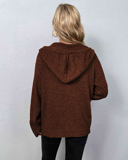 Button-Down Long Sleeve Hooded Sweater