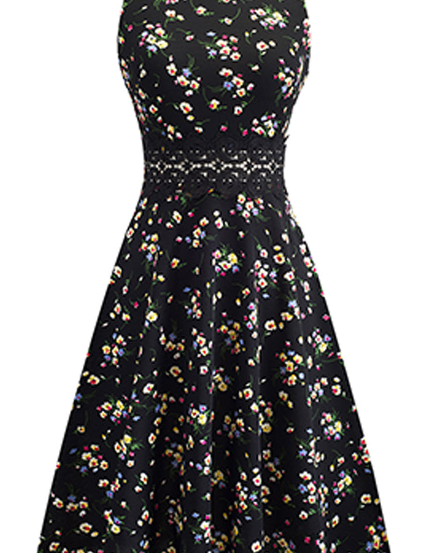 Printed Smocked Waist Sleeveless Dress