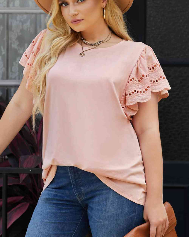 Plus Size Butterfly Sleeve Round Neck Top