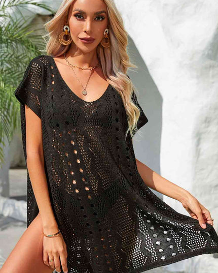 Openwork Plunge Dolman Sleeve Cover-Up Dress