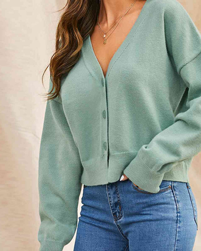 V-Neck Button Up Long Sleeve Cardigan